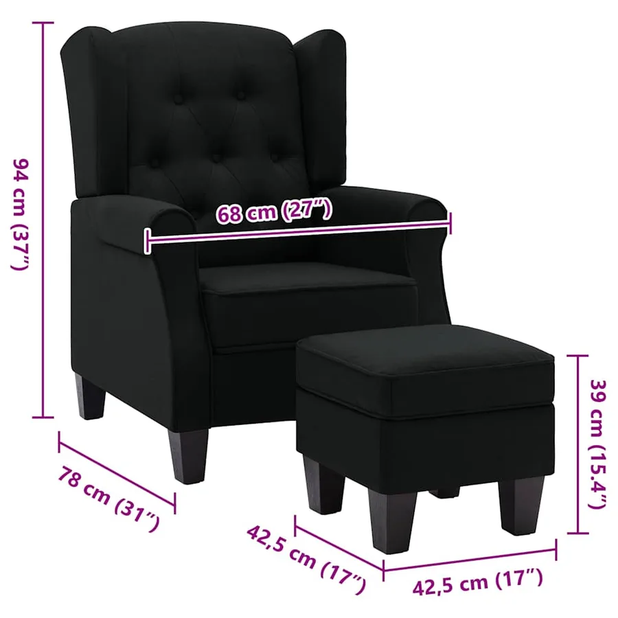 Fauteuil avec repose-pied Noir Tissu - 8