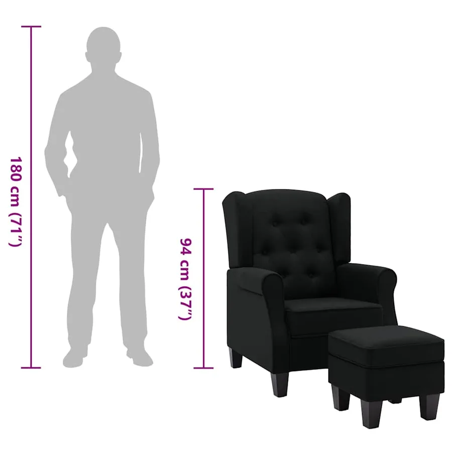 Fauteuil avec repose-pied Noir Tissu - 9