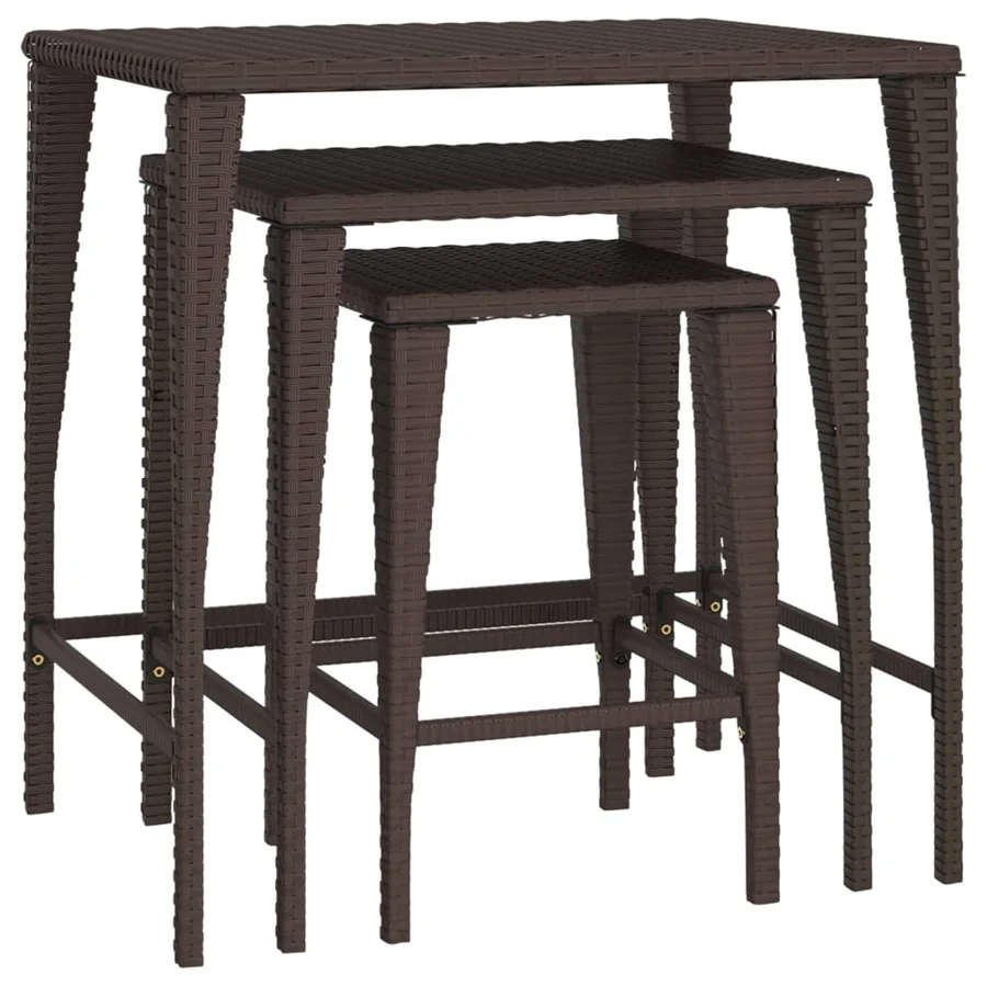 Tables gigognes 3 pcs marron résine tressée - 2