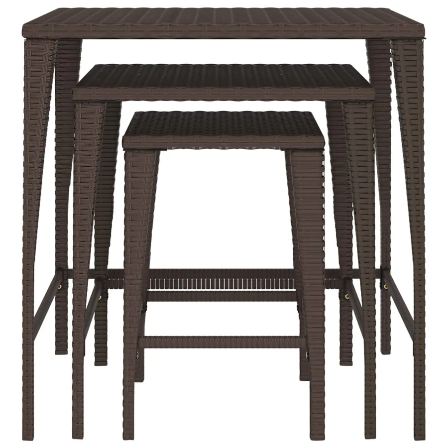 Tables gigognes 3 pcs marron résine tressée - 3