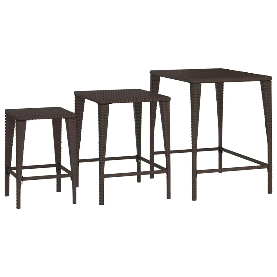 Tables gigognes 3 pcs marron résine tressée - 4
