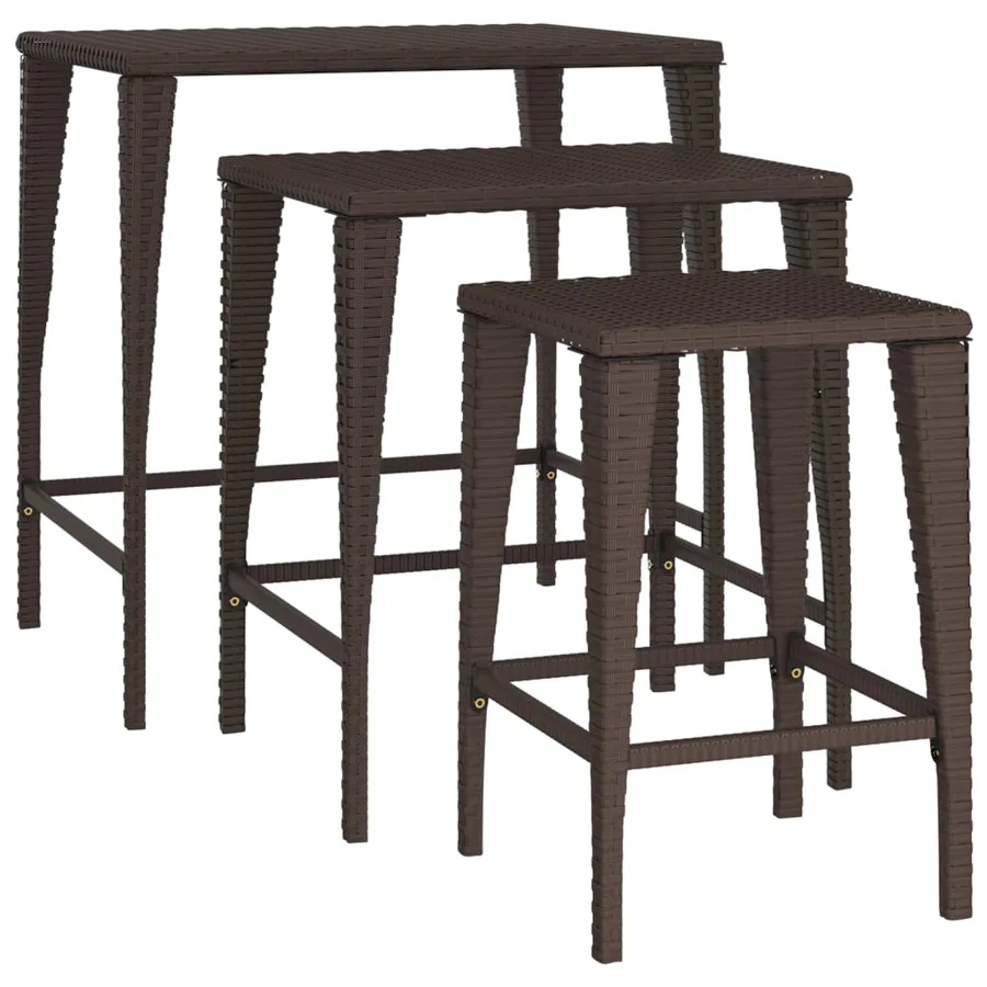 Tables gigognes 3 pcs marron résine tressée - 5