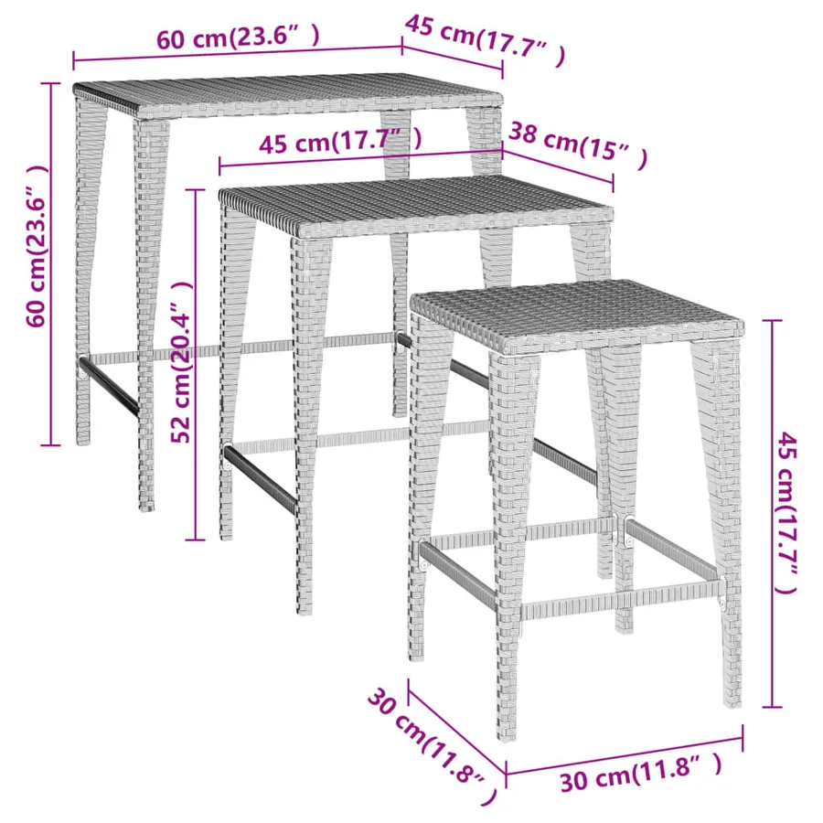 Tables gigognes 3 pcs marron résine tressée - 8