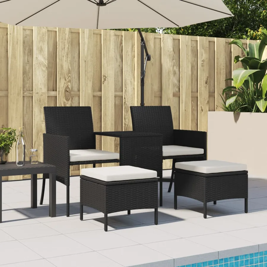 Canapé de jardin 2 places avec table et tabourets noir rotin - 3