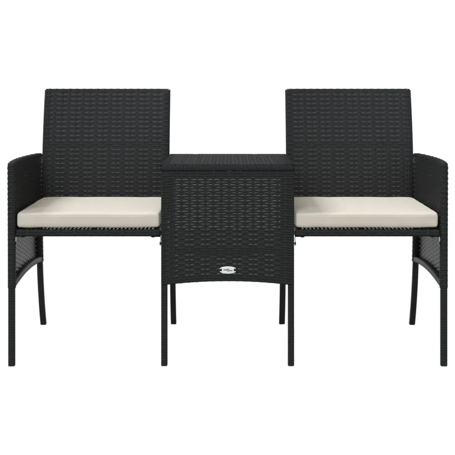 Canapé de jardin 2 places avec table et tabourets noir rotin - 4