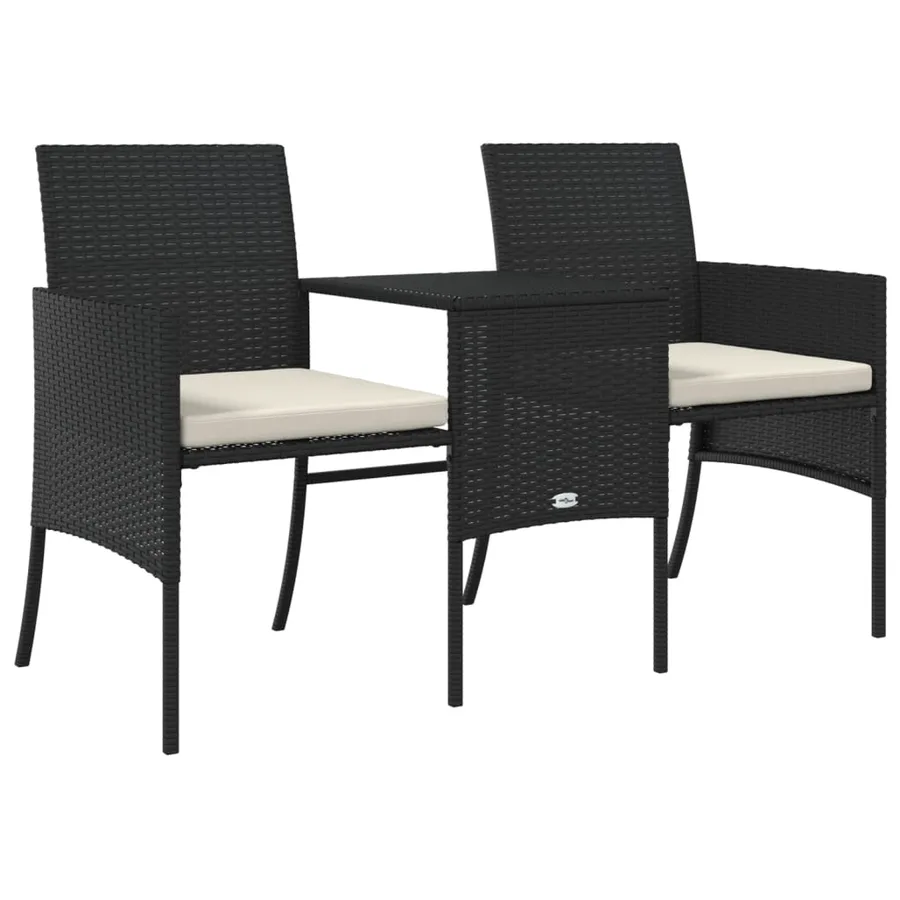 Canapé de jardin 2 places avec table et tabourets noir rotin - 5