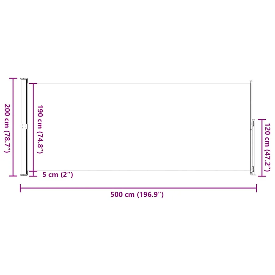 Auvent latéral rétractable de patio 200x500 cm Noir - 9