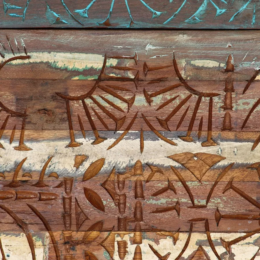 Table de chevet sculptée à la main 40x30x50cm Bois récupération - 9