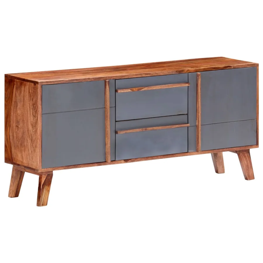 Buffet gris 120x30x55 cm bois massif - 10