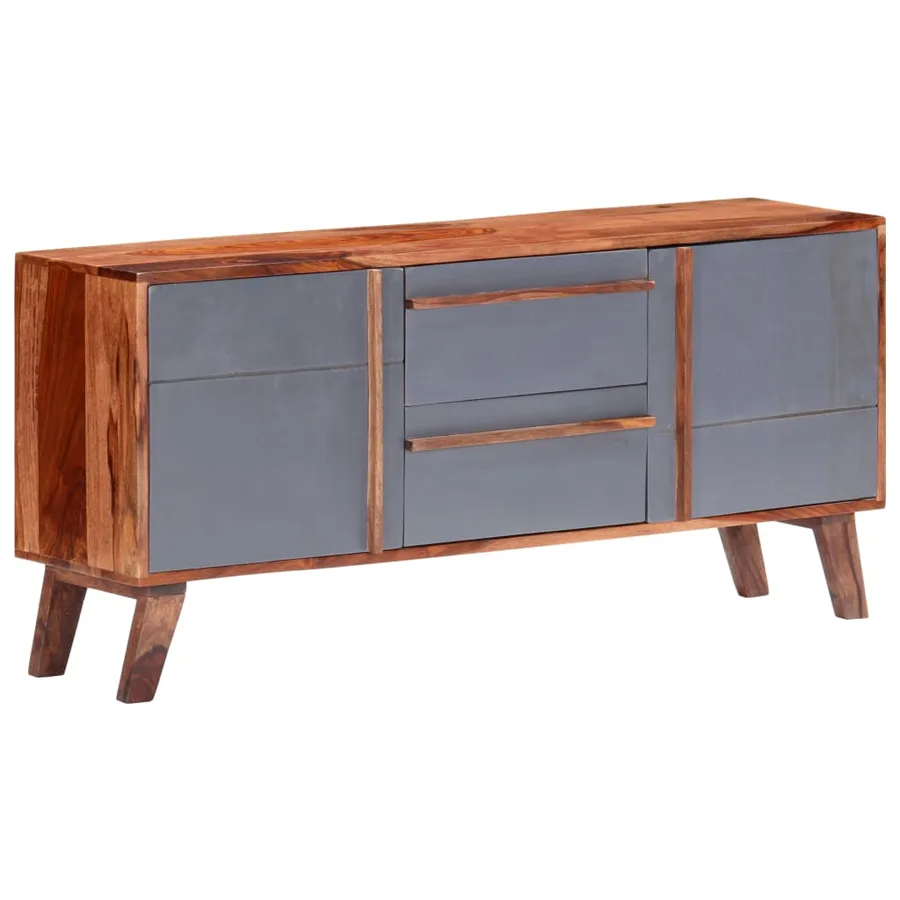 Buffet gris 120x30x55 cm bois massif - 11