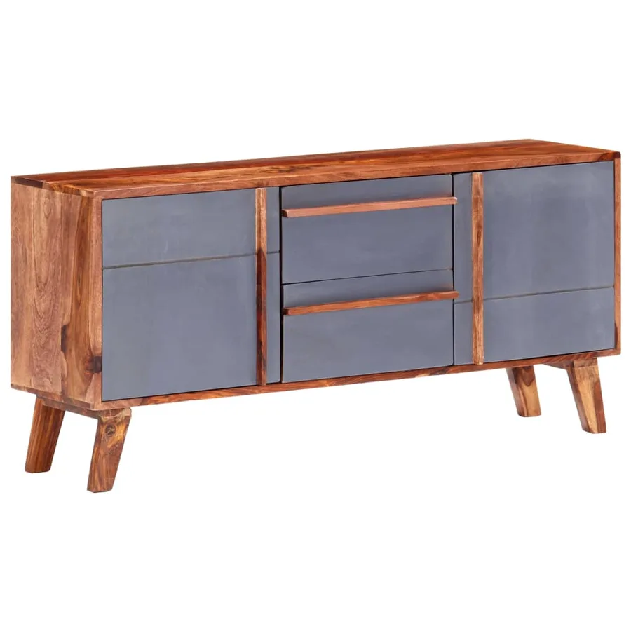 Buffet gris 120x30x55 cm bois massif - 12
