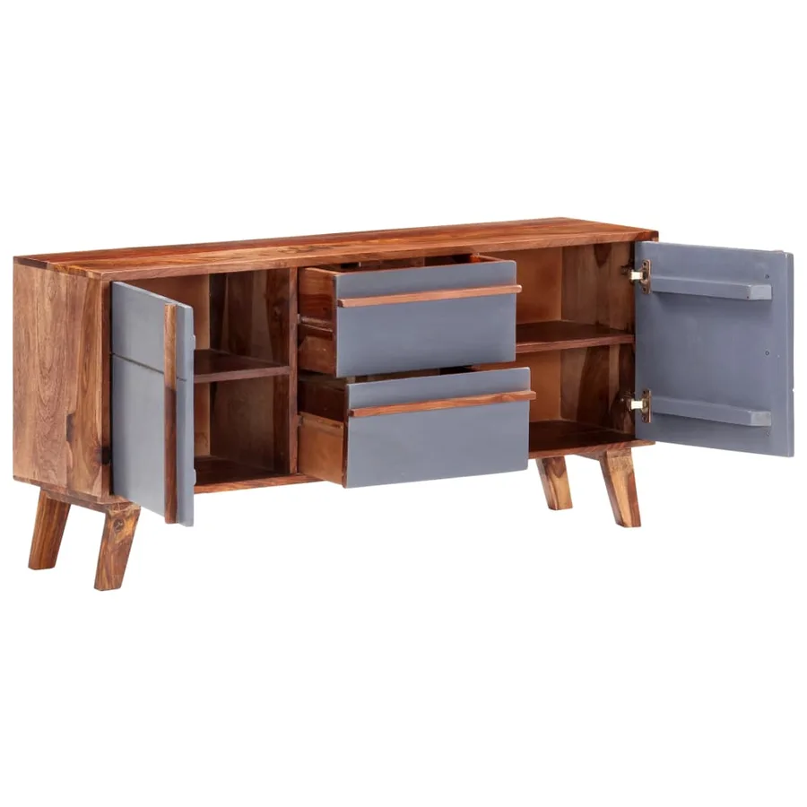 Buffet gris 120x30x55 cm bois massif - 2