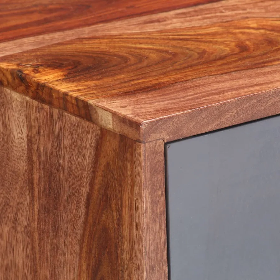 Buffet gris 120x30x55 cm bois massif - 5