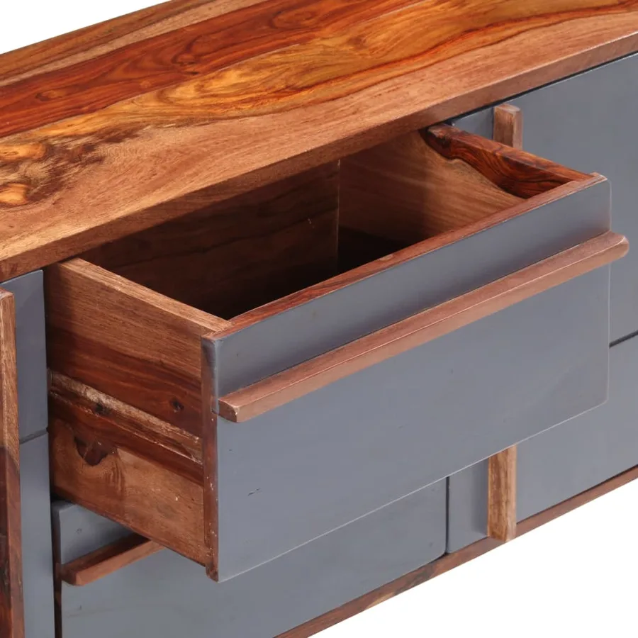 Buffet gris 120x30x55 cm bois massif - 6