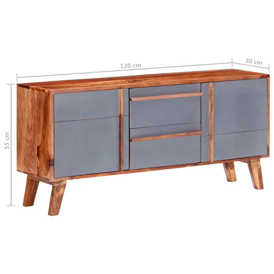 Buffet gris 120x30x55 cm bois massif - 7