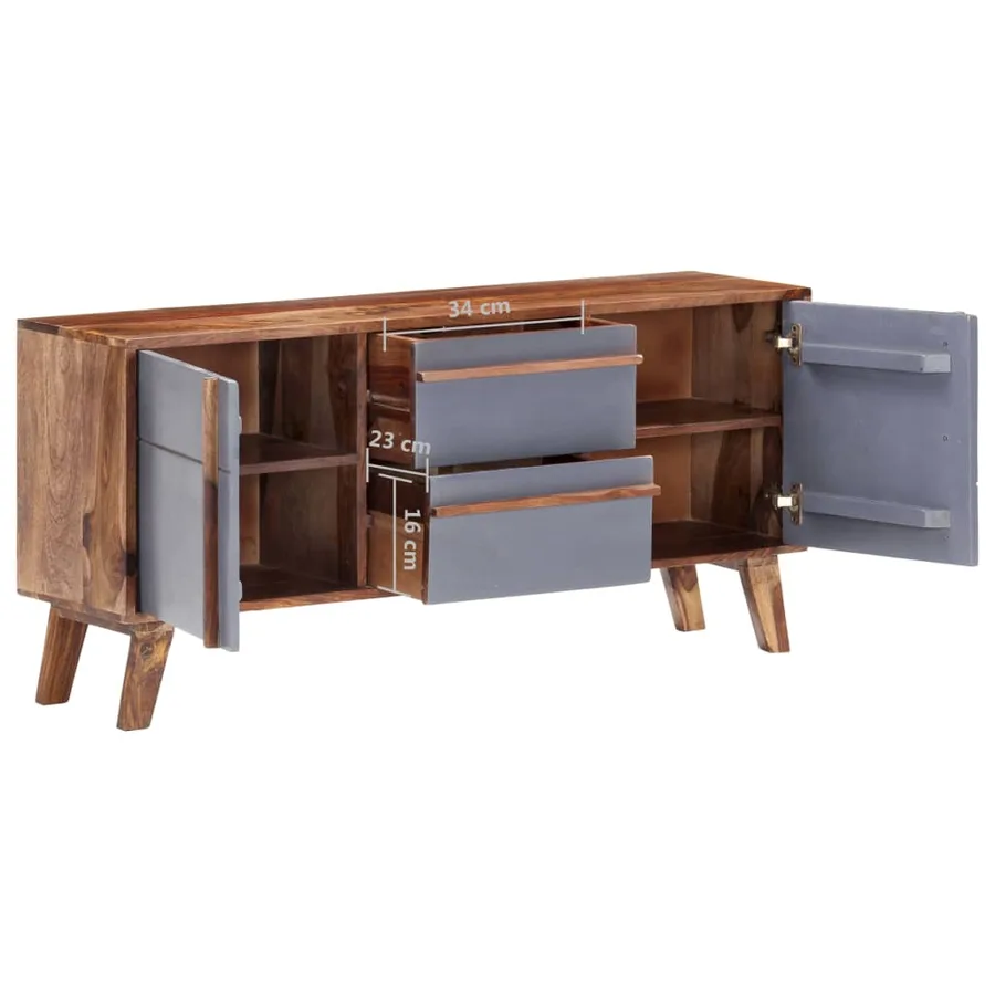 Buffet gris 120x30x55 cm bois massif - 8