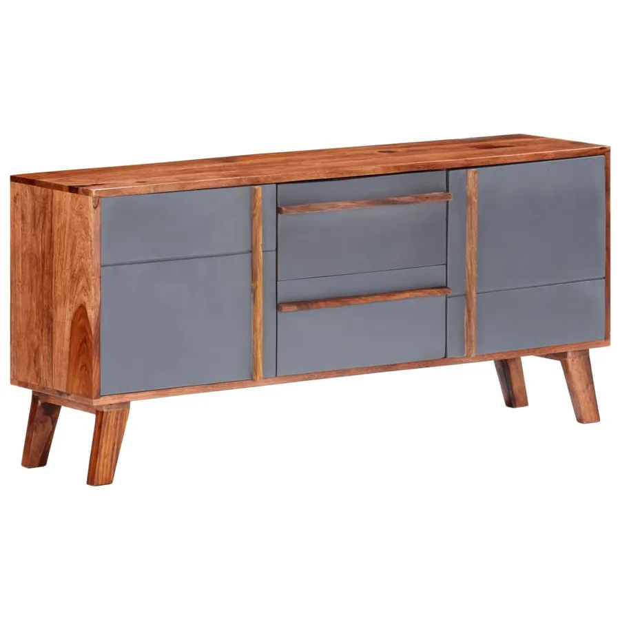 Buffet gris 120x30x55 cm bois massif - 9