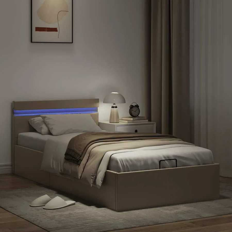 Cadre de lit à rangement et LED Cappuccino Similicuir 100x200cm - 5