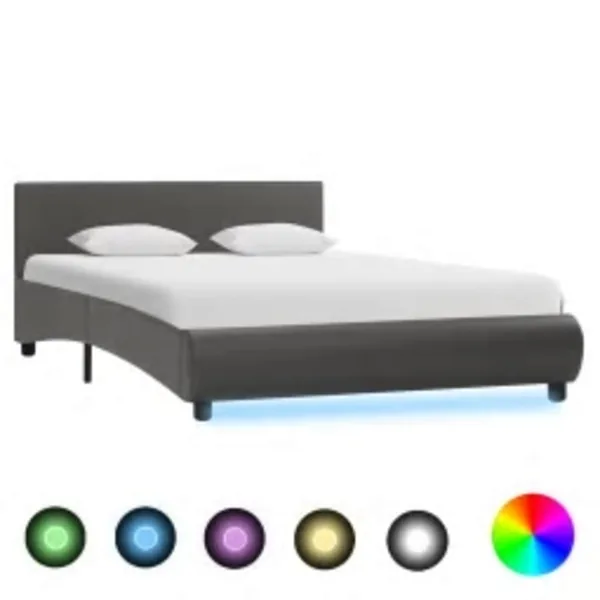Cadre de lit avec LED sans matelas gris similicuir 140x200 cm