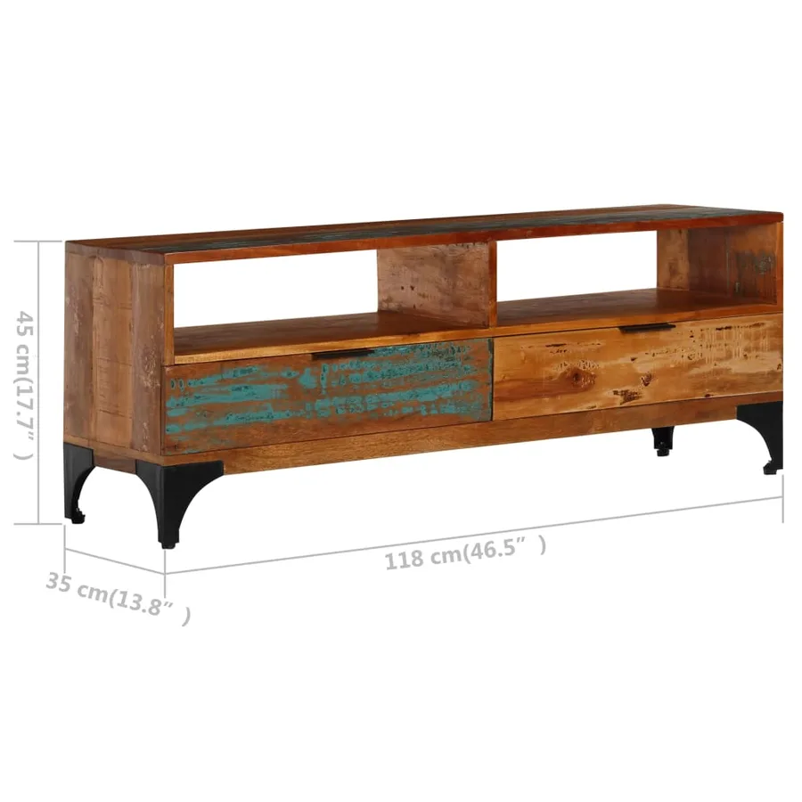 Meuble TV 118x35x45 cm Bois de récupération massif - 9