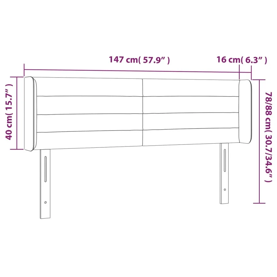 Tête de lit avec oreilles Marron Foncé 147x16x78/88 cm Tissu - 9