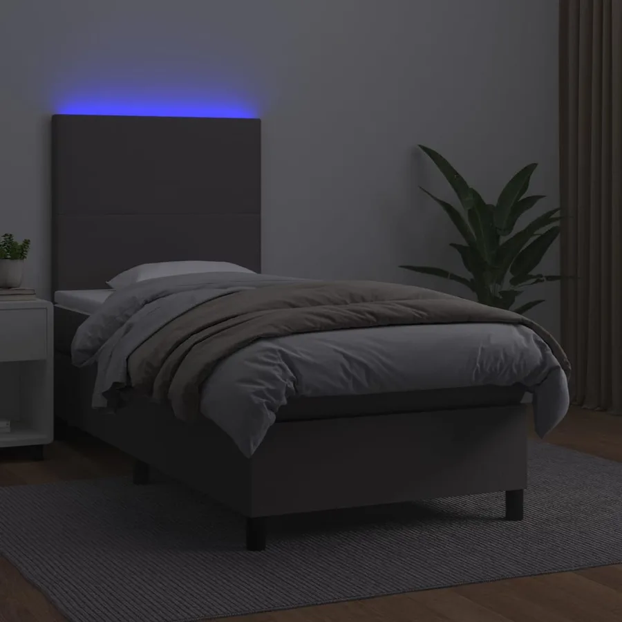 Sommier à lattes de lit avec matelas et LED Gris 90x200 cm - 4