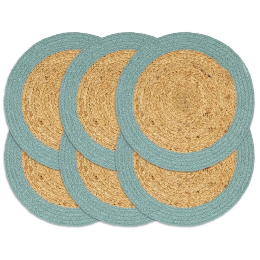 Napperons 6 pcs Naturel et vert 38 cm Jute et coton