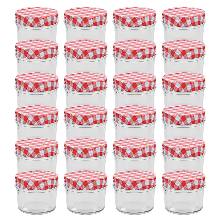 24 pcs Pots à confiture Couvercles blanc et rouge Verre 110 ml