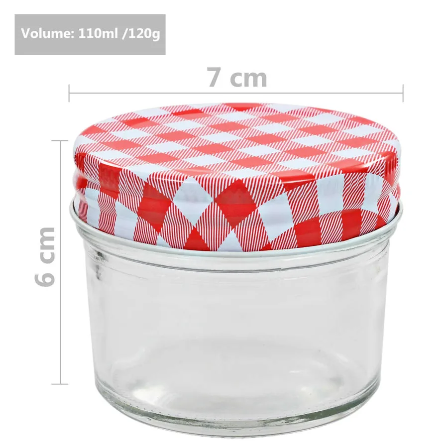 24 pcs Pots à confiture Couvercles blanc et rouge Verre 110 ml - 6