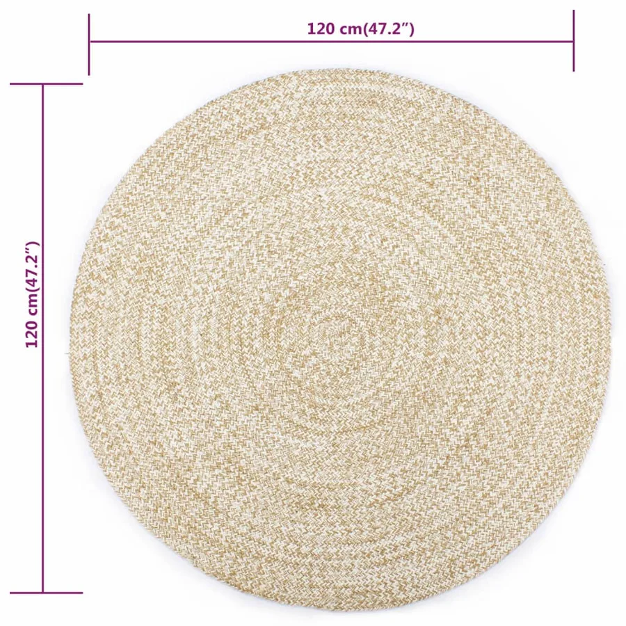 Tapis fait à la main Jute Blanc et naturel 120 cm - 5