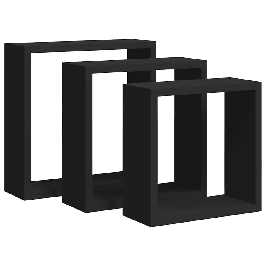 Étagères murales sous forme de cube 3 pcs Noir MDF - 2