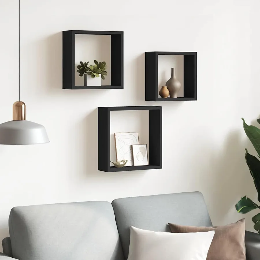 Étagères murales sous forme de cube 3 pcs Noir MDF - 3