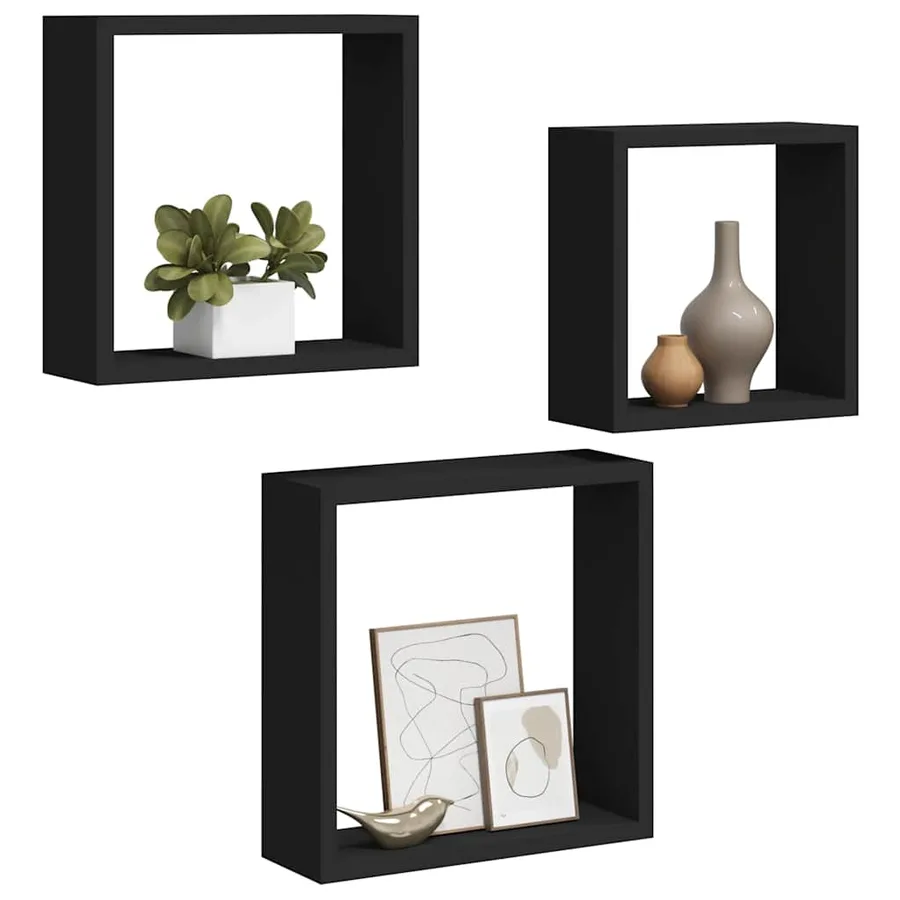Étagères murales sous forme de cube 3 pcs Noir MDF - 4