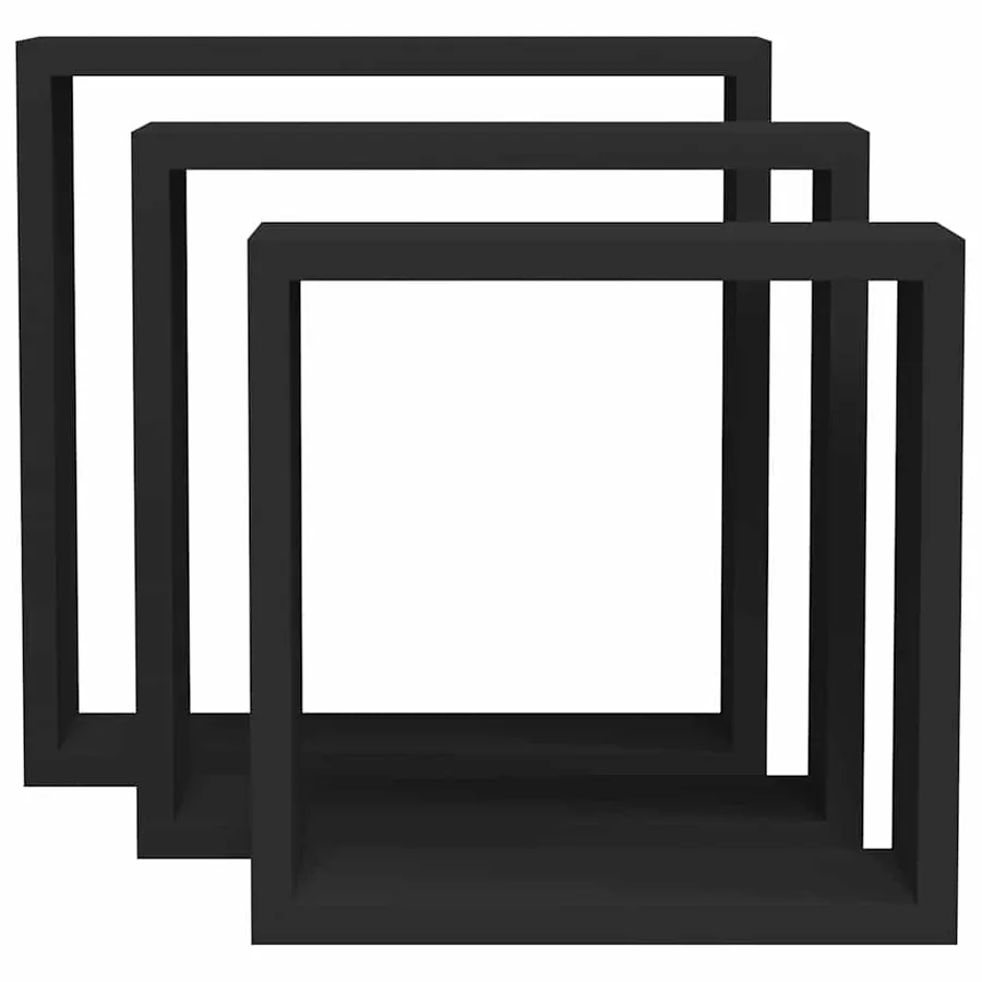 Étagères murales sous forme de cube 3 pcs Noir MDF - 5