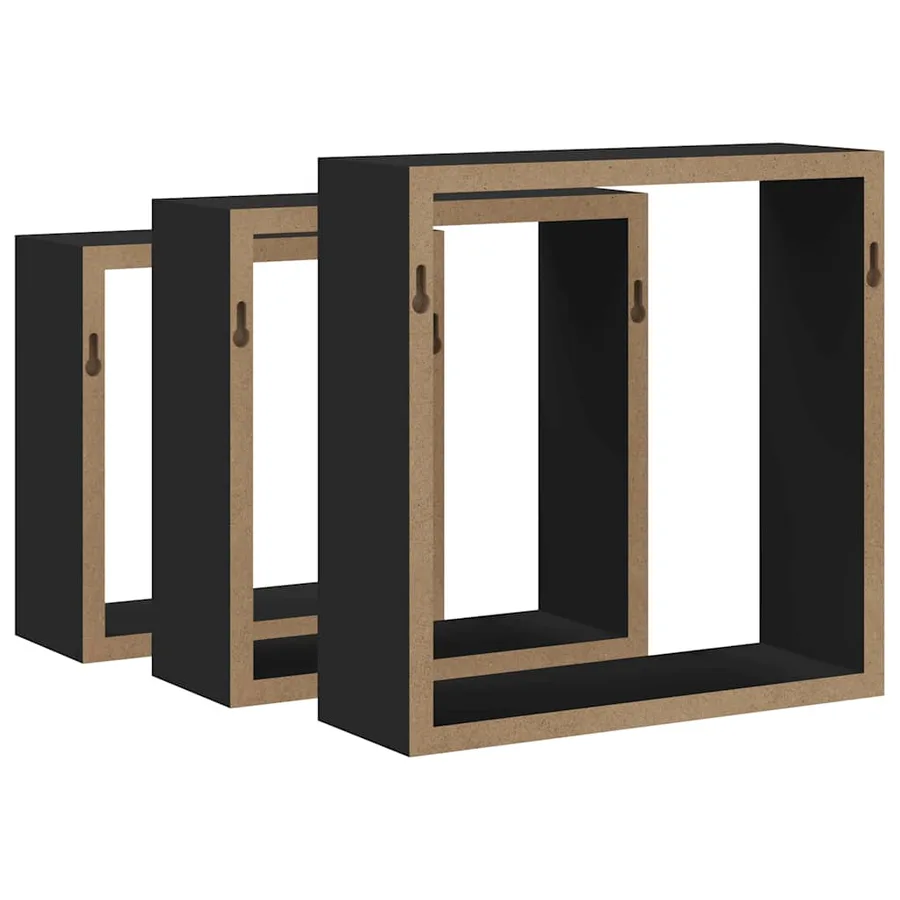Étagères murales sous forme de cube 3 pcs Noir MDF - 7