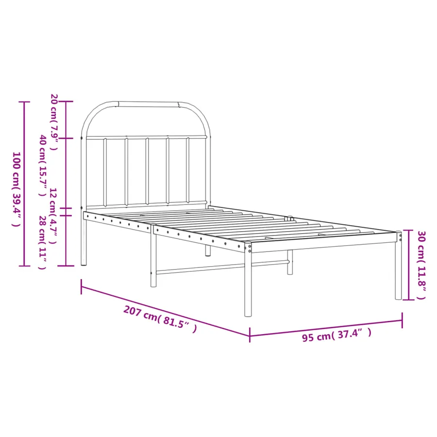 Cadre de lit métal sans matelas avec tête de lit blanc 90x200cm - 10