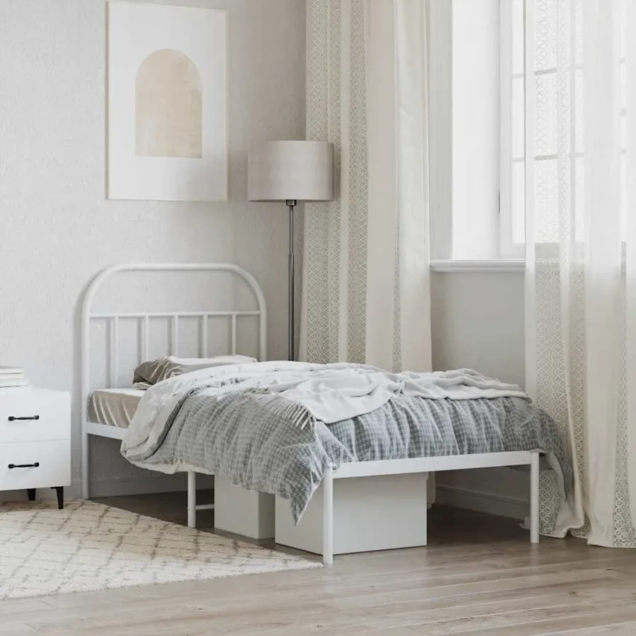 Cadre de lit métal sans matelas avec tête de lit blanc 90x200cm - 4