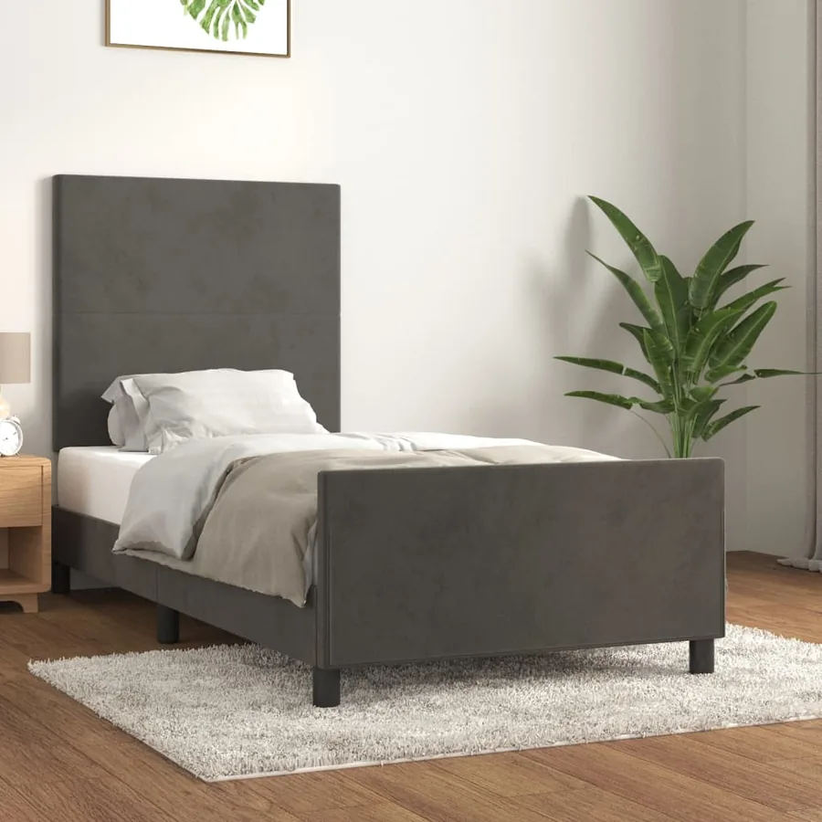 Cadre de lit sans matelas gris foncé 90x190 cm velours
