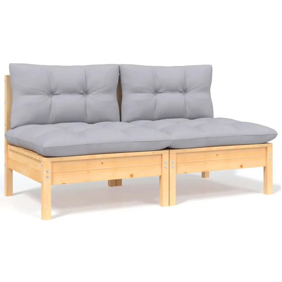 Salon de jardin 7 pcs avec coussins gris bois de pin massif - 7