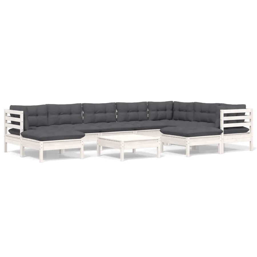 Salon de jardin 10 pcs avec coussins blanc bois de pin massif - 2