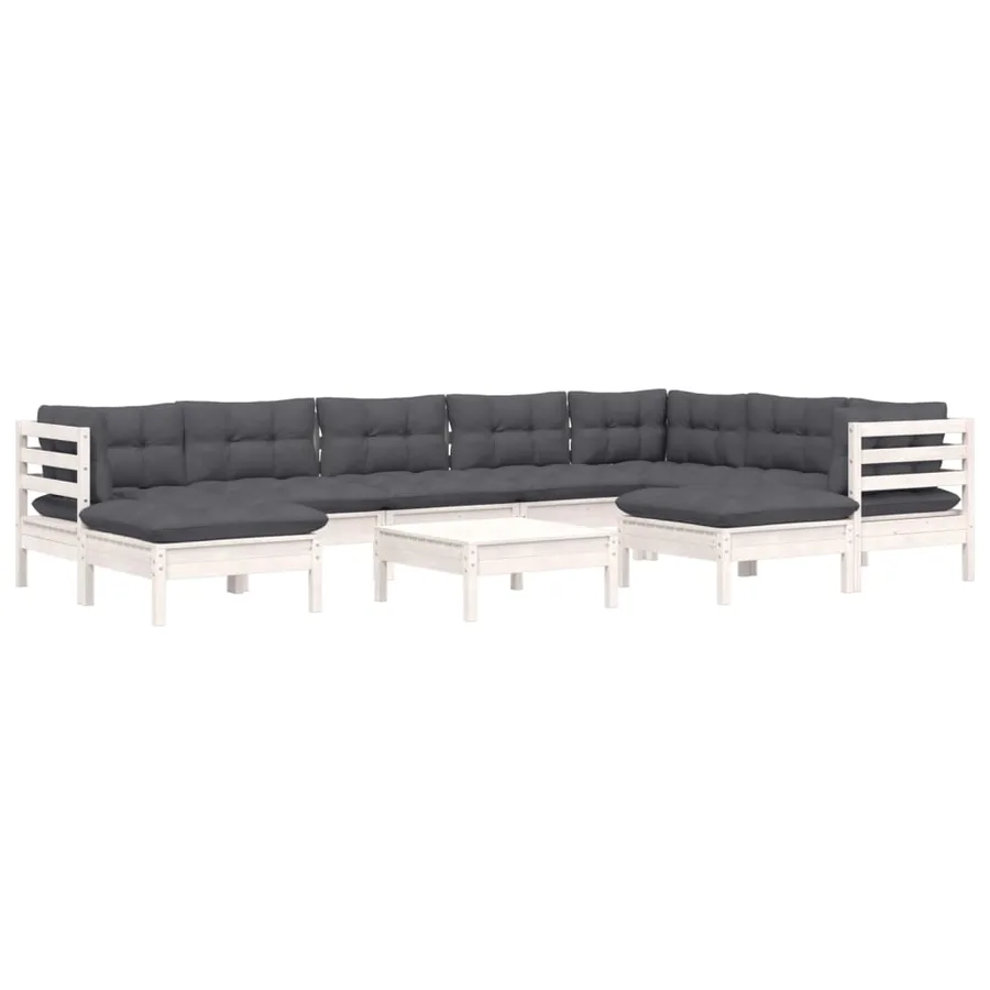 Salon de jardin 10 pcs avec coussins blanc bois de pin massif - 3