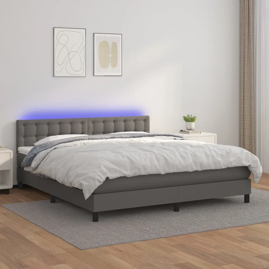 Sommier à lattes de lit avec matelas et LED Gris 160x200 cm