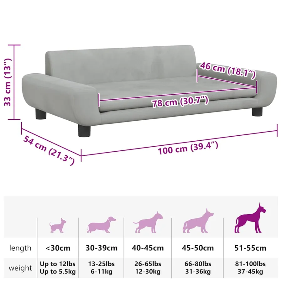 Lit pour chien gris clair 100x54x33 cm velours - 7