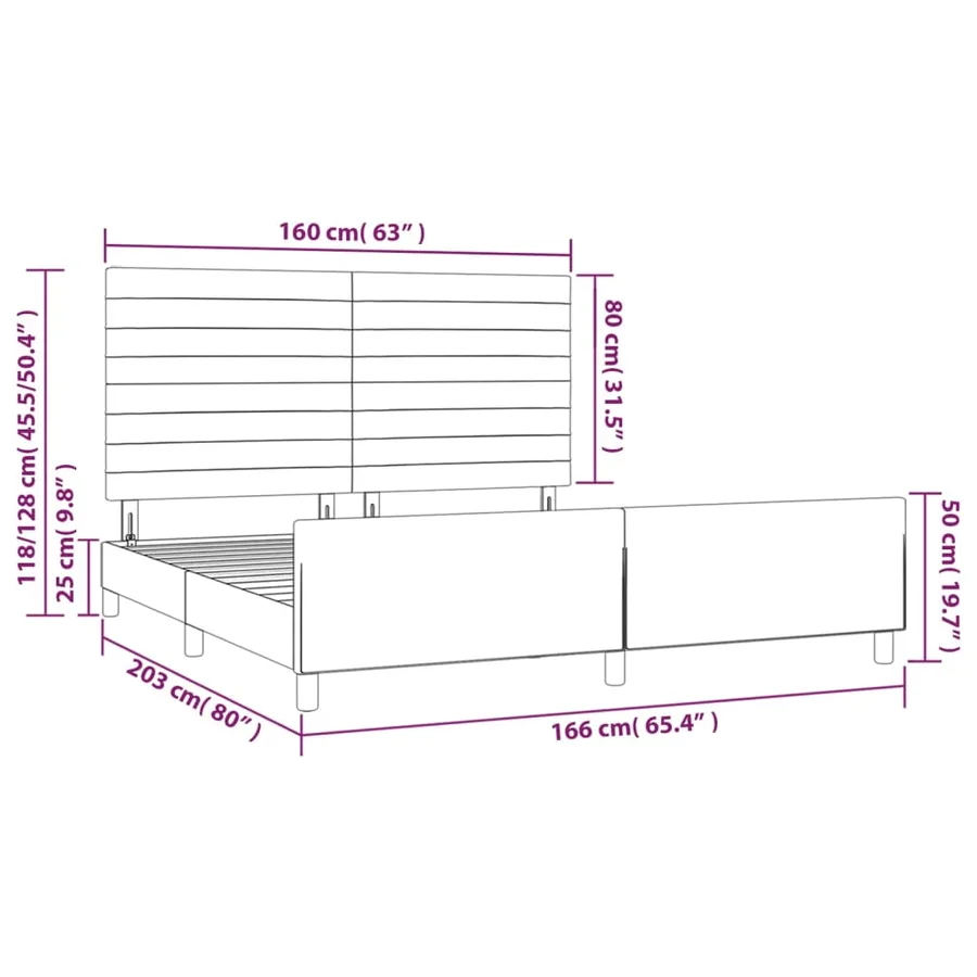 Cadre de lit sans matelas gris clair 160x200 cm velours - 14
