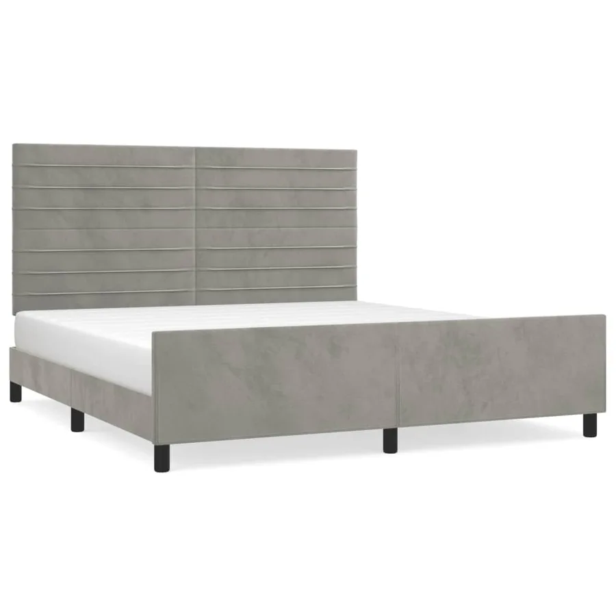 Cadre de lit sans matelas gris clair 160x200 cm velours - 2