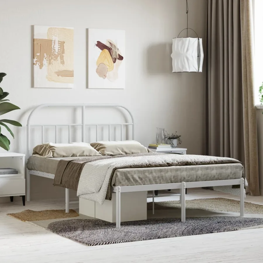 Cadre de lit métal sans matelas et tête de lit blanc 120x200 cm
