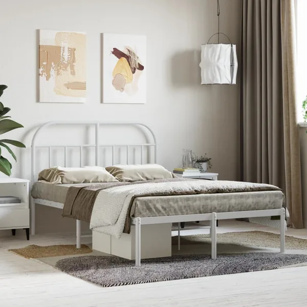 Cadre de lit métal sans matelas et tête de lit blanc 120x200 cm