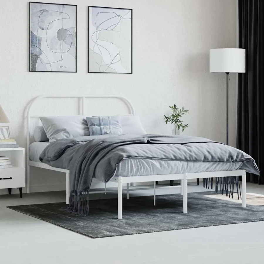 Cadre de lit métal sans matelas et tête de lit blanc 120x200 cm - 4