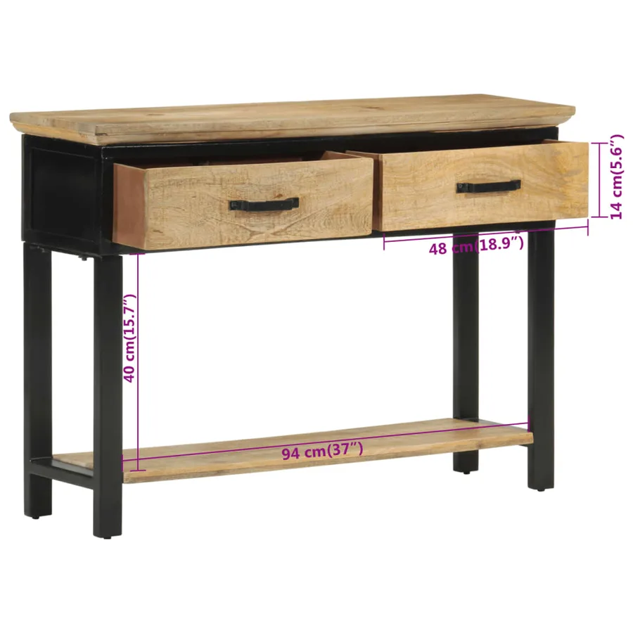 Table console 110x30x75 cm bois de manguier massif brut - 10