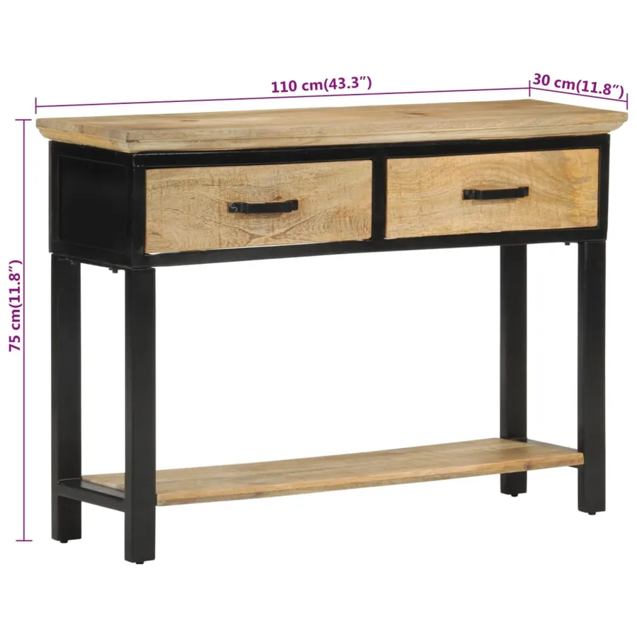 Table console 110x30x75 cm bois de manguier massif brut - 9